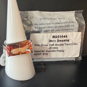 Bomb Party Ring OG, RG51644 ' Deco Dreaming' Dark Smokey Topaz Hematite Plating